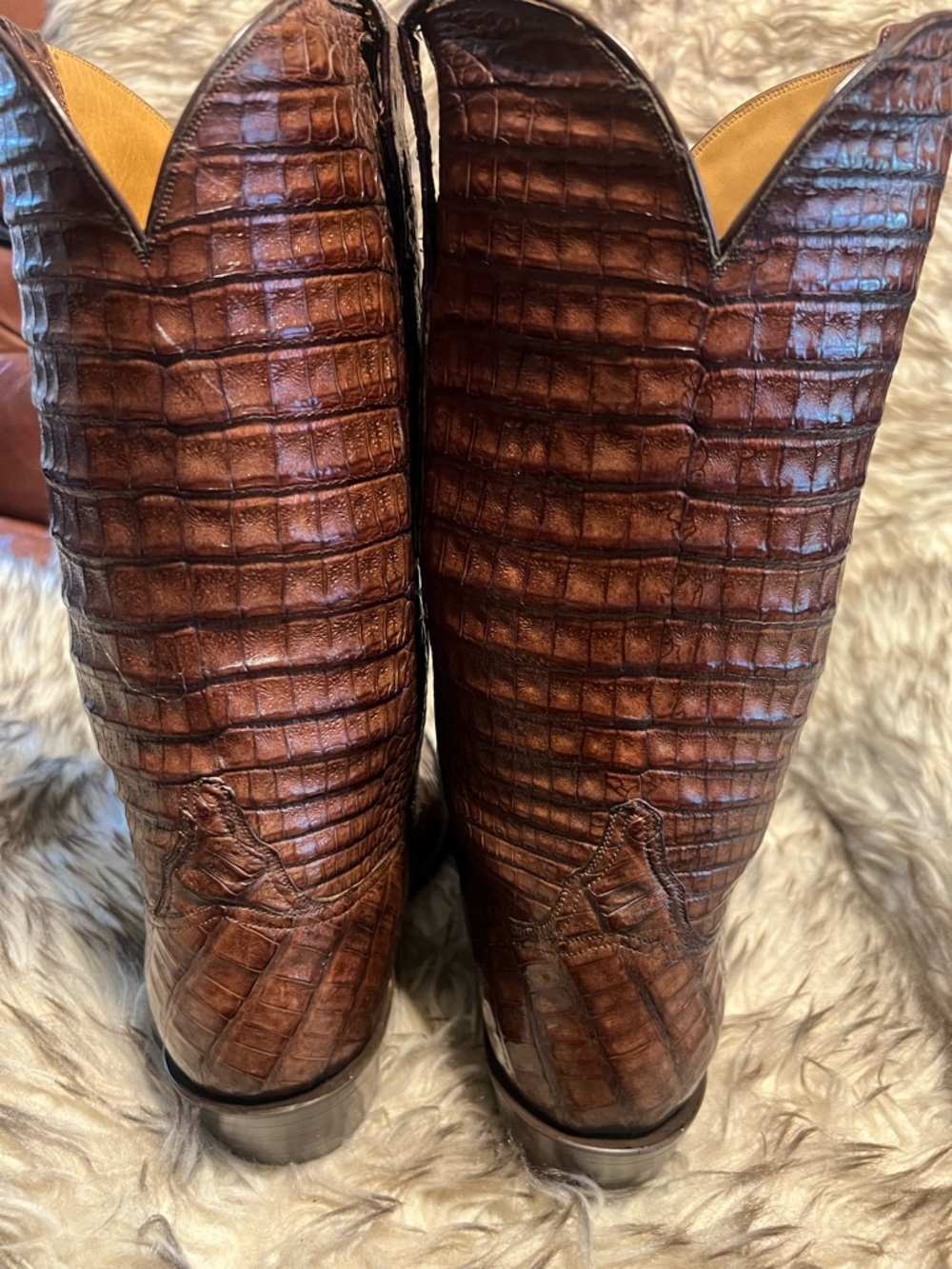 BIG SALE!!Short Time! LUCCHESE men FULL CAIMAN GATOR WESTERN Boots-brown-Sz 9 EE - Picture 8 of 16